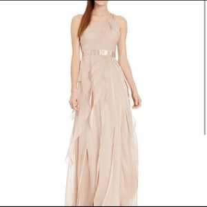 One shoulder flutter long semi formal